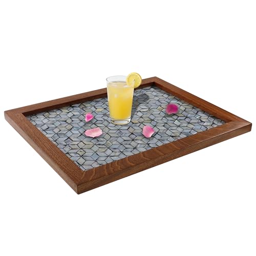 42x32CM Rectangle Mother of Pearl Mosaic Inlay Wood Border Serving Tray - color: Dazzling Mosaic
