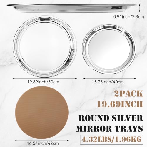 Lemonroad 2 Set Round Silver Mirror Serving Tray 19.69 Inches - size: 19.69 Inches