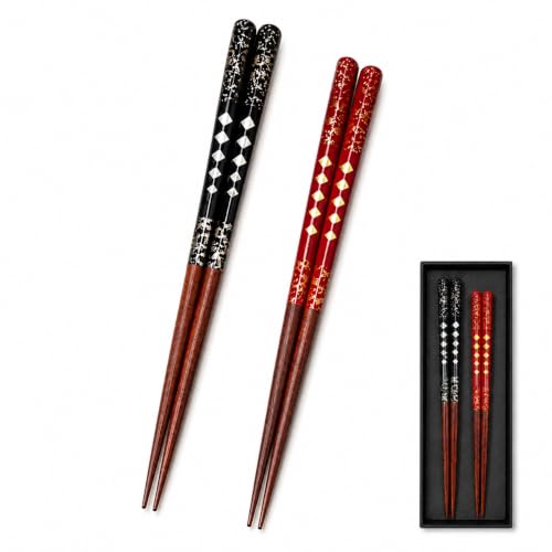 Premium Japanese Chopsticks Set for 2 [Made in Japan] Reusable Wooden Chopsticks with Elegant Iridescent Inlay Traditional Lacquered Finish D (Starlight Spark 2prs (MK059)) - color: Starlight Spark 2prs (MK059)