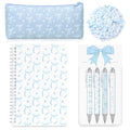 Sayglossy Blue Bow Set Pen Spiral Notebook Journal Pencil Case Sticker - color: Blue