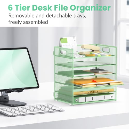 Daltack 6-Tier Paper Organizer for Desk with Handle, Green - color: Mint Green