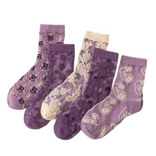 Lavish Lavender Argyle Frill Socks for Women, Dress Socks - color: 5pair-purple