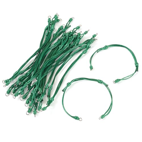 20Pcs Dark Green Adjustable Braided Cord Colorful Waxed Thread Half Finished Bracelet with Jump Rings for Wrist DIY Women Jewelry Making Friendship Fashion Bangle Accessory - color: Dark Green