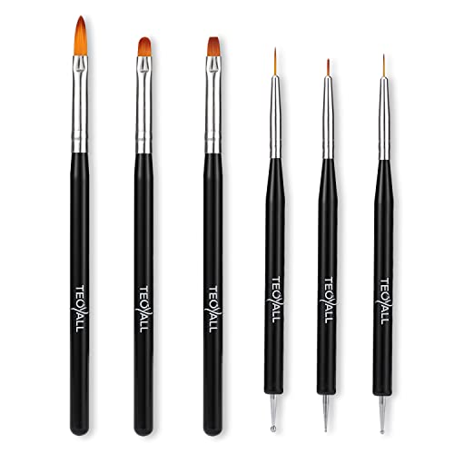 TEOYALL 6Pcs Nail Art Brushes, Gel Nail Polish Painting Liner and Dotting - color: Black