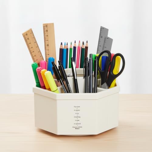 Jekelife 360 Degree Rotating Pen Holder,5-Compartment Desk Organizer,White - color: White, size: B