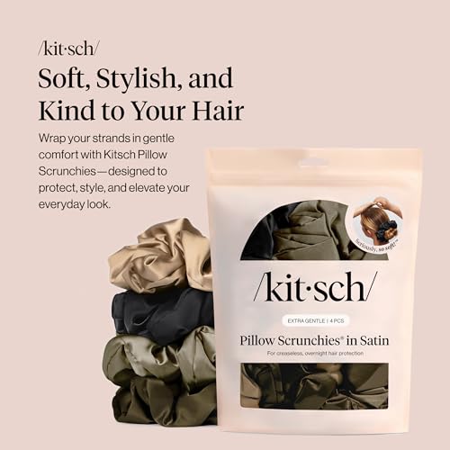Kitsch Pillow Satin Scrunchies for Women - Black, 4pcs - color: Black (4 pcs)