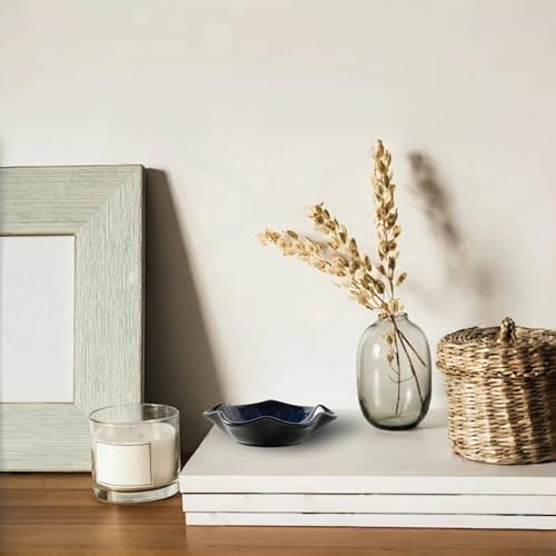 2Pcs Ceramic Jewelry Dish - Lotus Leaf Shape, for Ring Holder Necklace Small Key, Suitable for Mother Friend Sister, Gifts for Women, Cute Plate Trinket Tray, Home Decor (Blue-2PCS) - color: Blue-2PCS