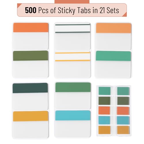 Mr. Pen- Sticky Index Tabs, 500 Pcs, 21 Sets, Colorful - color: Garden