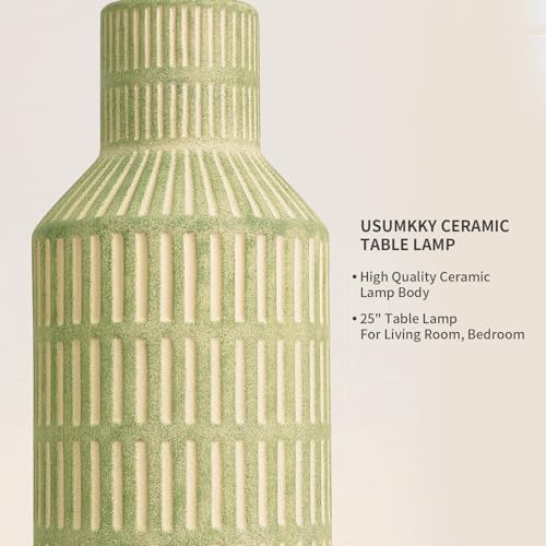USumkky 25" Green Ceramic Table Lamp - Modern Bedside Nightstand Lamp, Easy Assembly Twist Knob Switch for Bedroom Living Room Home Office Decor (Bulb Not Included) - color: Green