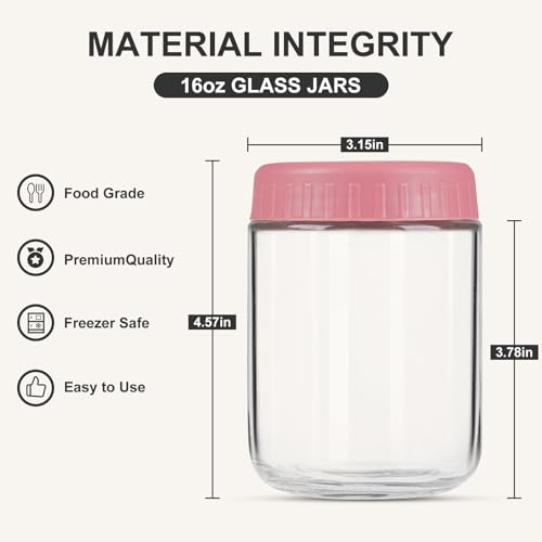SHOWIN Overnight Oats Containers with Lids, 16oz Glass Jars with Lids 4 pcs, Candy, Wide Mouth Mason jars for Salad, Yogurt, Snacks, Meal Prep - color: Candy, size: 16oz-4pc