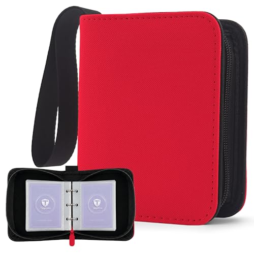 1 Pocket Card Binder with Zipper, 100 Pockets Mini Trading Card Album, Premium PU Leather Single Card Binder, Small Display Folder for TCG & Sports Cards - color: Red, size: 1-Pocket