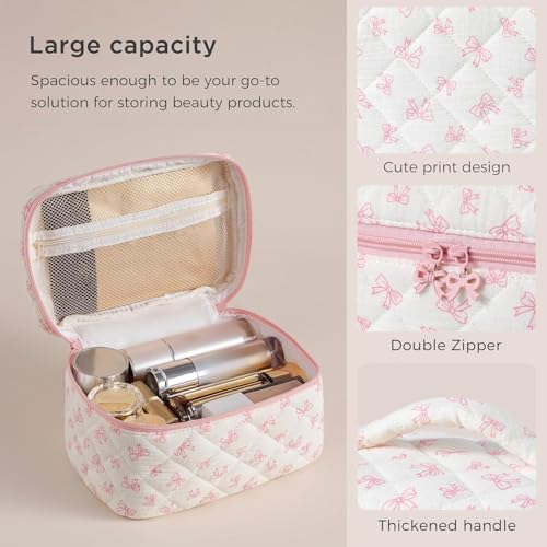 HBselect Quilted Makeup Bag, 3Pcs Cotton Large Travel Makeup Bags Organizer - color: A-3PCS-Floral 18