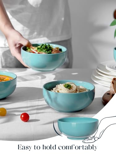 DOWAN 22 OZ Ceramic Soup Bowls & Cereal Bowls - 6" Classic Bowls Set of 4 for Soup, Cereal, Oatmeal, Fruit, Rice - Dishwasher & Microwave Safe (Turquoise) - color: Turquoise, size: 22 OZ