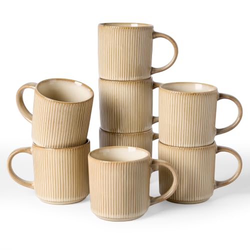 famiware Coffee Mug Set of 8, Star 12 oz Ceramic Mugs Cups Set with Handle - color: Star-Cream, size: 8 Count (Pack of 1)