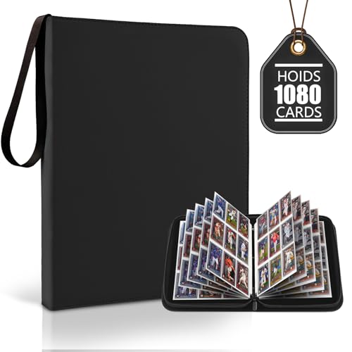 9 Pocket Zip Card Binder, Trading Card Album Holds 1080 Cards, Black - color: Black
