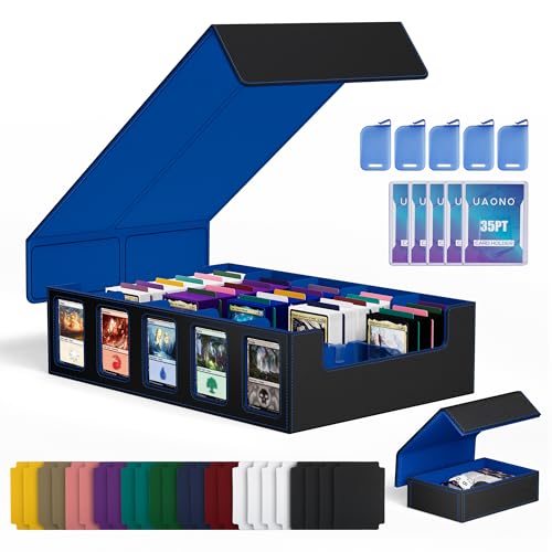 UAONO 5-Row 3900+ Trading Card Storage Box with Commander Display - color: Black&Blue, size: 5-row