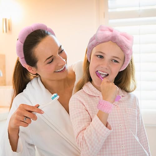 Pink Skincare Bubble headband and wristband set for Face Washing - color: Pink