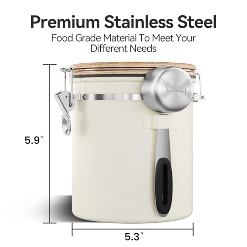 Veken Coffee Canister with Window, Airtight Stainless Steel Container, 16OZ - color: Cream, size: 16 oz