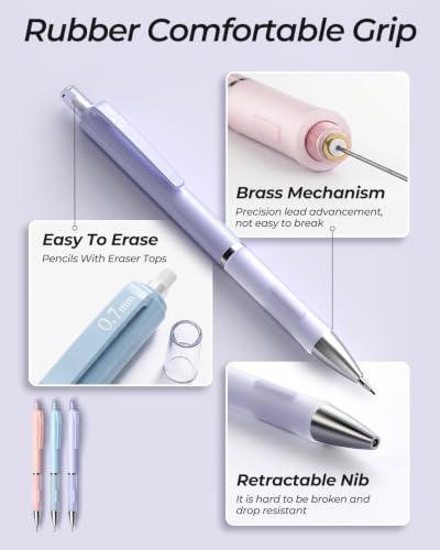 Nicpro 3PCS Cute Mechanical Pencil Set with Case, 0.7 mm Pencils - style: 3 Pack (0.7mm)