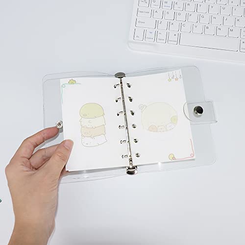 A7 Binder Cover 6-Ring Planner 4.3x5.7 Inch Pocket Size Clear Soft PVC Notebook Round Ring Binder Cover Protector Snap Button Closure Loose Leaf Folder - color: Transparent, size: A7 (110mm x 145mm)
