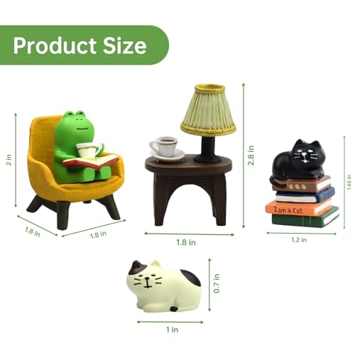 RAQWI Cat and Frog Figurines Set of 5, Resin Desk Decor, Cat Lover Gift - color: Second Set