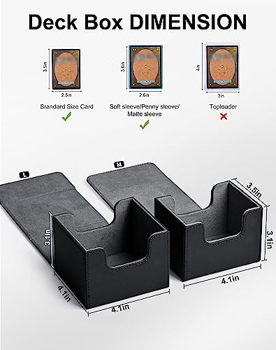 ZLCA Card Deck Box with 2 Dividers for MTG Cards, Large Horizontal Card Storage Box Fits 150+ Single Sleeved Cards, PU Leather Commander Deck Box for TCG CCG (Black) - color: A1-Black, size: A-Horizontal PLUS