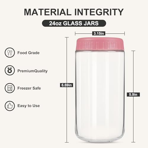SHOWIN Overnight Oats Containers with Lids, 24oz Glass Jars with Lids 8 pcs, Wide Mouth Mason jars for Salad, Yogurt, Snacks, Meal Prep - color: Multicolor, size: 24oz-8pc