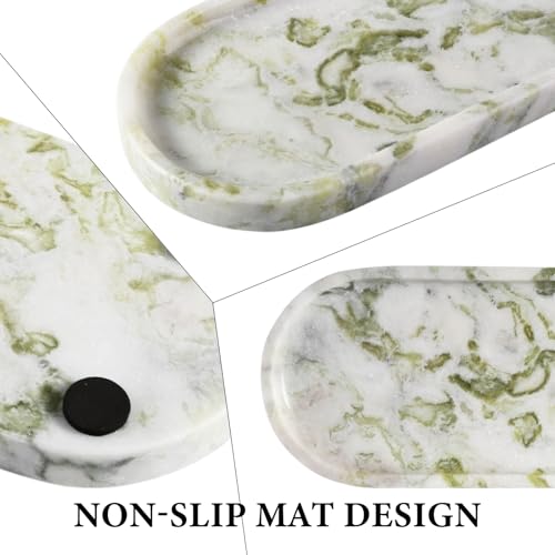 Koville Marble Vanity Tray for Bathroom Countertop, Green Marble Bathroom Tray Perfume Trays for Dresser, Stone Jewelry Dish Stone Trays for Kitchen Counter, Candle Holder for Home Decor - color: Bianco Palomino Green