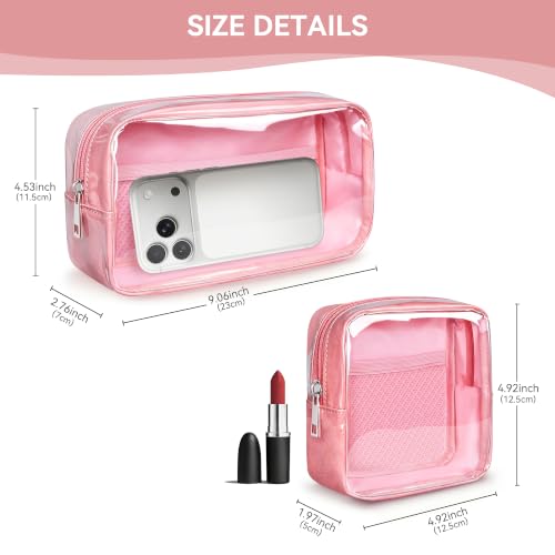 WLLWOO 2pcs Clear Makeup Bag Mini Cosmetic Pouch Travel Toiletry Organizer - color: 2pcs-Pink