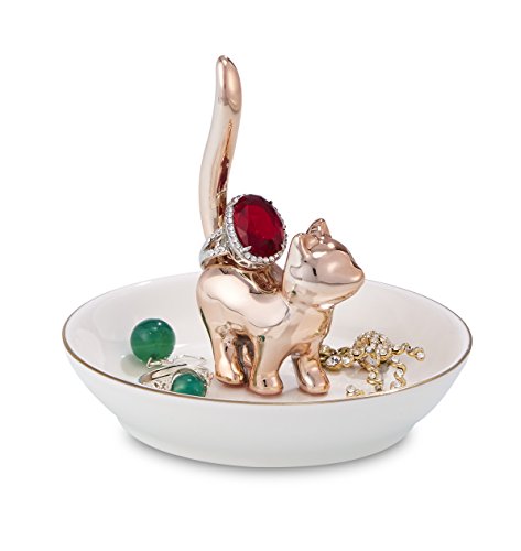 ROSA&ROSE Ring Holder Jewelry Tray–Handmade Cat Ring Dish,Romantic Gift for Her,Wedding,Birthday Gift for Girlfriend,Wife Personalized Jewelry Holder,Cute Cat Decor - color: Rose gold-2