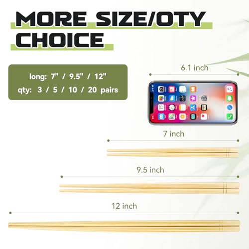 9.5 Inch X 20 Pairs Chopsticks,Reusable,Simplea and Minimalistic Design,More Size Choices 7"/9.5"/12" - size: M-9.5inch