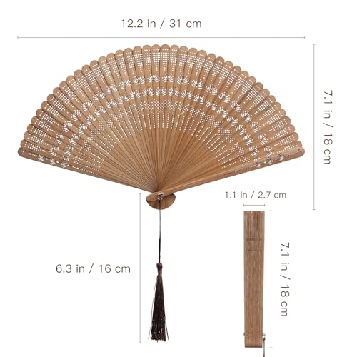 SEWACC Bamboo Silk Folding Fan Handheld Vintage Asian Style Fan with Tassel for Dance Performance Daily Use