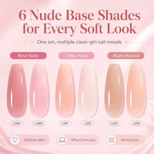 Beetles Nude Gel Nail Polish Set, 6 Colors Nude Pink Brown Neutral Jelly - color: A - Sheer | Drunken Rose