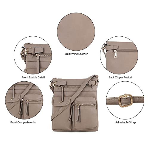 SG SUGU Katie Lightweight Medium Crossbody Bag Shoulder Bag with Multi Pocket for Women - color: Stone