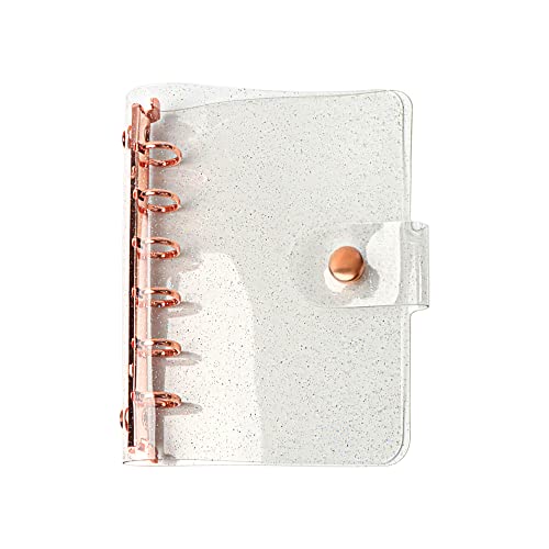 A7 Soft PVC Binder Cover Glitter Rose Gold Refillable Budget Binder 6-Holes Loose Leaf Notebook Binders Round Ring Personal Planner Pages Protectors with Snap Button Closure File Folder - color: Glitter Cover + Rose Gold Binder, size: Personal A7