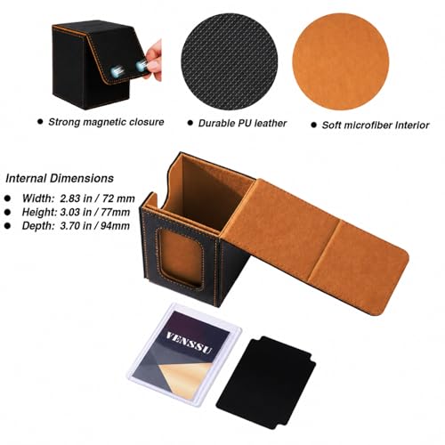 Venssu MTG Deck Box with Commander Display, Fits TCG Cards (Black＆Brown) - color: Black＆Brown