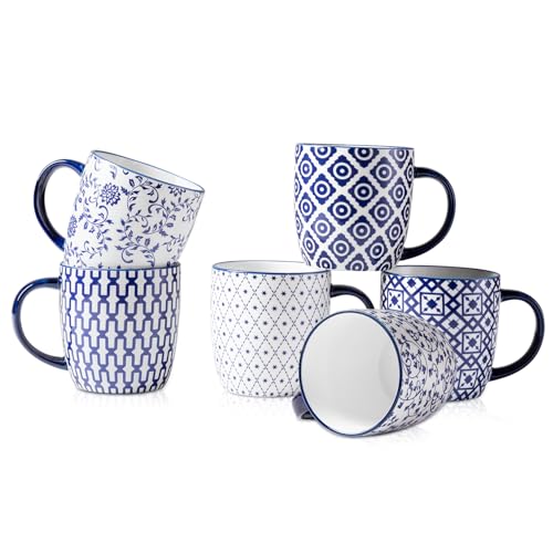 10 Oz Ceramic Coffee Mugs Set of 6 - color: Vintage Blue, size: 10 oz
