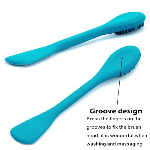 RamPula Pore Brush & Face Mask Applicator, Lymphatic Drainage Brush | Face Scrubber, Silicone Jelly Brush for Deep Pore Cleansing, Face Brush for Lymphatic Drainage Massager, Applicator for Mud, Clay - color: Blue and Bean Paste Pink