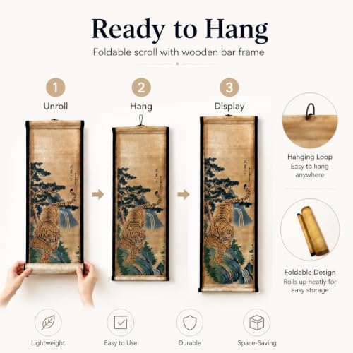 Wall Art Poster Prints Painting Scroll Decor Tiger Animal Tree Feng Shui - color: E3