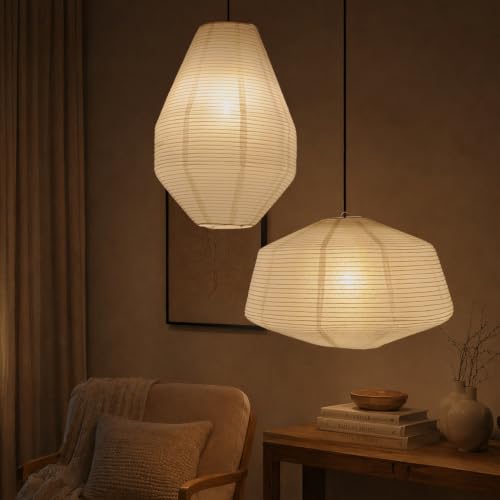 METHEDEECO 2PCS Large Paper Lantern Lampshades, 14 Inch + 19 Inch White