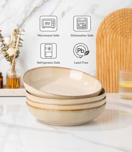 AmorArc 8.5’’ Ceramic Pasta Bowls Set of 6, 36oz Large Stoneware Bowls Set - color: Otameal, size: Set of 6