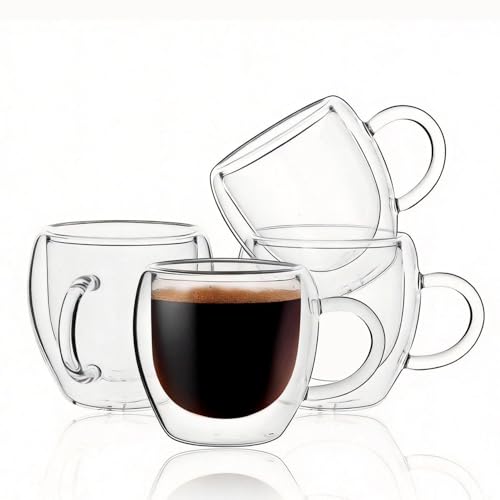 2.5oz Espresso Cups Set of 4, Small Expresso Shot Glass, Clear Expresso Coffee Cup with Handle, Double Wall Insulated Espresso Mugs,Tazas De Cafe Expreso, Suif for Espresso Machine Accessories - size: 2.5oz-4pack
