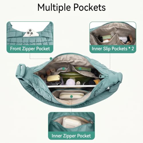 Puffer Crossbody Hobo Bag for Women Nylon Quilted Purse Lightweight Shoulder Handbag with Adjustable Strap - color: 07-blue