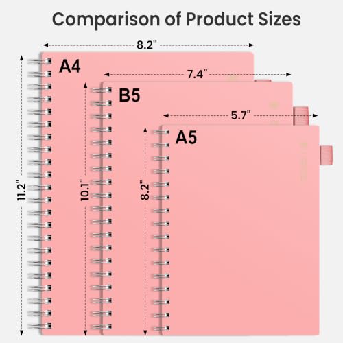 EMSHOI Lined Spiral Journal Notebook, 300 Pages, A4 Size (8.2'' x 11.2'') - color: Pink, size: A4