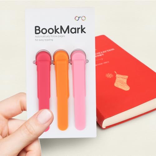 SMUK 3 Pieces Bookmarks for Women, Automatic Silicone Book Clip Bookmarks for Reading Women Men Book Lovers, Book Page Keeper Book Markers Reading Accessories Gifts - color: 1 Red+ 1 Orange+ 1 Pink