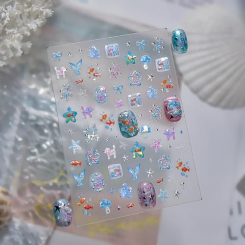 5D Embossed Under The Sea Stickers for Nail Art Jelly Fish Self-Adhesive Nail Art Decals for Women Nail Supplies Art Design Stickers (to5691) - style: to5691