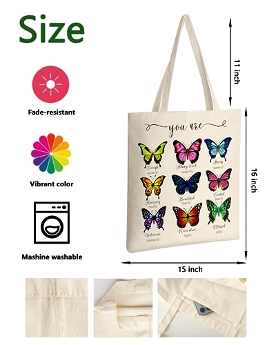 AUSVKAI Canvas Tote Bag Aesthetic Cute For Women College Grocery Bag Cotton Cloth Beach Totes Gift - color: You're Enough-butterfly