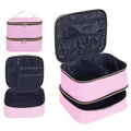 Double Layer Makeup Bag with Adjustable Dividers, PinkGold - color: Pink Gold