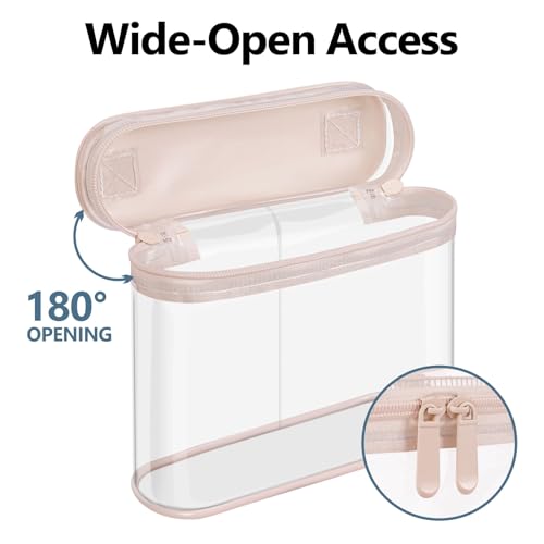 PACKISM Clear Makeup Bag for Travel - TSA Approved Toiletry Bag, 2 Pink - color: Bright Pink, size: Mixed Size Series (1 Medium + 1 Large)