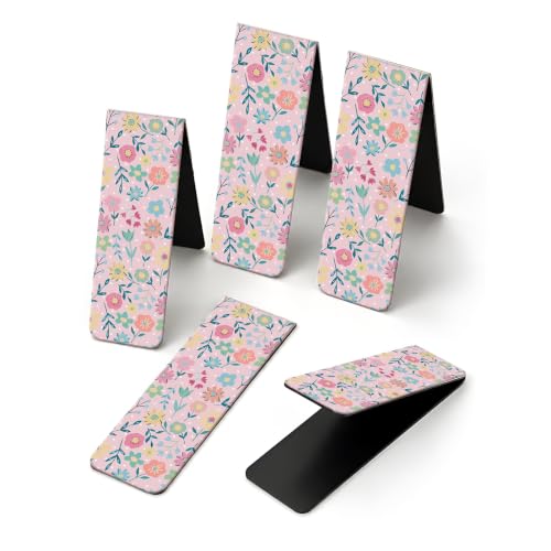 5 Pieces Magnetic Bookmarks, Cute Magnet Bookmark Clips, Colorful Page Markers for Books, Reading Supplies for Book Lovers, Women and Men Cute Pink Flower - color: Cute Pink Flower